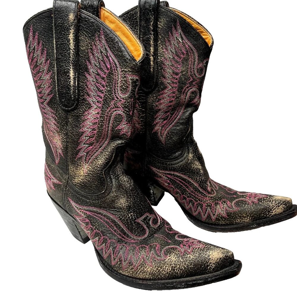 Old Gringo Eagle Western Boots Size 7 Distressed Pink Brown Leather Knee High